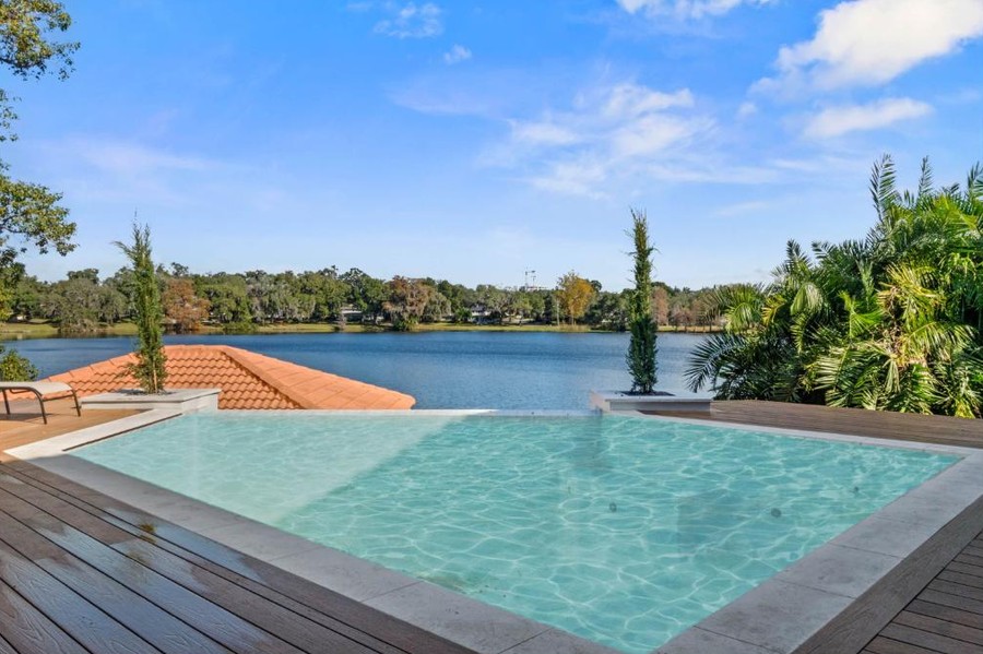 The infinity pool at 1521 West Ivanhoe looking over Lake Ivanhoe.